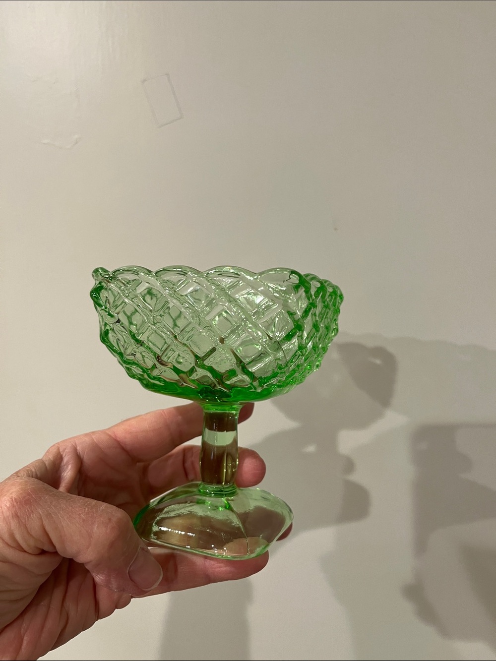 Green vintage iridium Pressed Glass Compote – Decorative Home Art